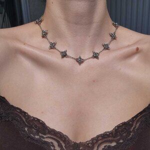 Gothic Medieval spikes chain mail necklace with a small silver chain